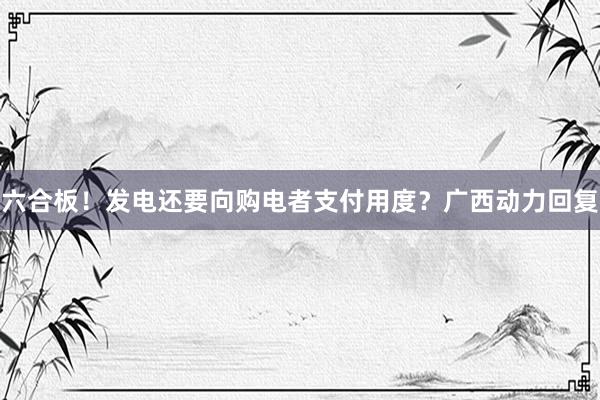 六合板！发电还要向购电者支付用度？广西动力回复