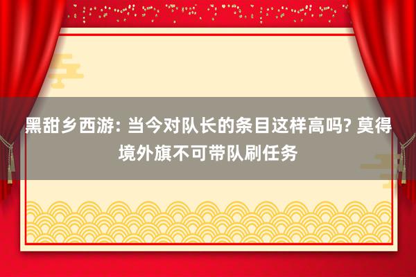 黑甜乡西游: 当今对队长的条目这样高吗? 莫得境外旗不可带队刷任务