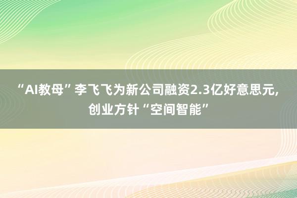 “AI教母”李飞飞为新公司融资2.3亿好意思元, 创业方针“空间智能”